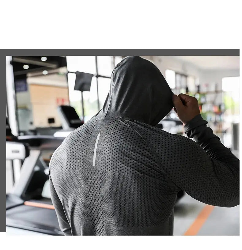 Mens Fitness Tracksuit Running Sport Hoodie Gym Joggers Hooded Outdoor Workout Shirts Tops Clothing Muscle Training Sweatshirt - petguardiansupplies