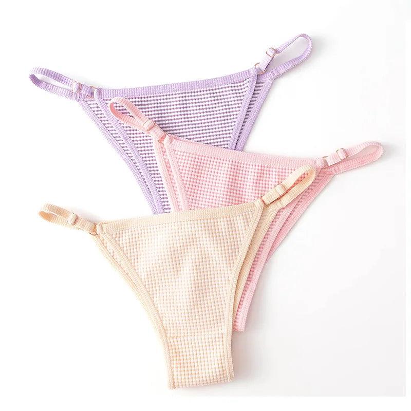 1pcs Cotton Women's Thongs Panties Sport Breathable Low Waist Underwear Lingerie Sexy Female Adjustable Buckle Stripe G-String - petguardiansupplies