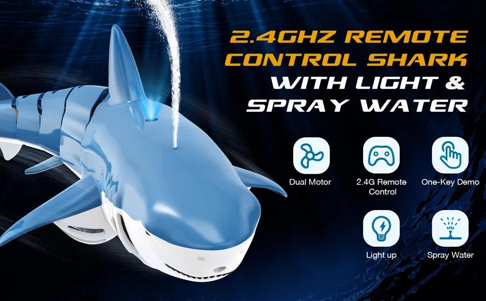 Smart Rc Shark whale Spray Water Toy Remote Controlled Boat ship Submarine Robots Fish Electric Toys for Kids Boys baby Children - petguardiansupplies