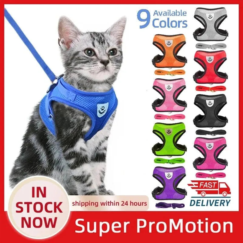 Cat Harness Vest Walking Lead Leash For Puppy Dogs Collar Polyester Adjustable Mesh Dog Harness For Small Medium Pet Accessories - petguardiansupplies