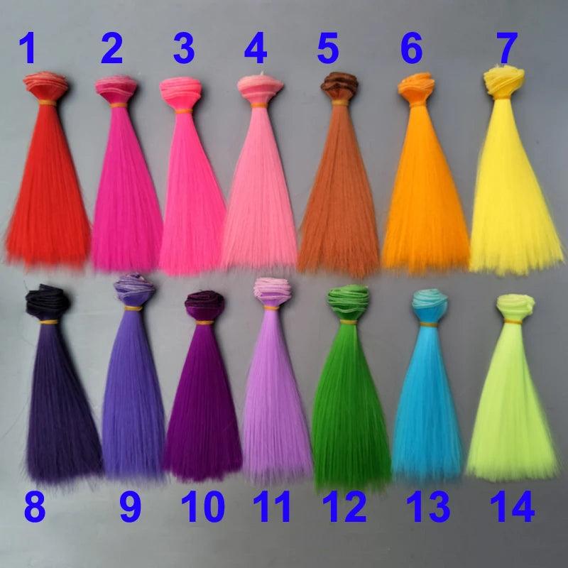 1pcs Doll Hair 15cm 25cm Pink Yellow Purple Green Blue Color Straight Doll Wigs for Russian Handmade Diy Accessory - petguardiansupplies