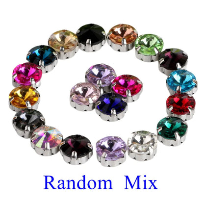 Glass Rhinestones! Satellite / Round Shape Diamond With Claw Sew On Strass Metal Base Buckle Crystal Stone Beads For Clothes - petguardiansupplies