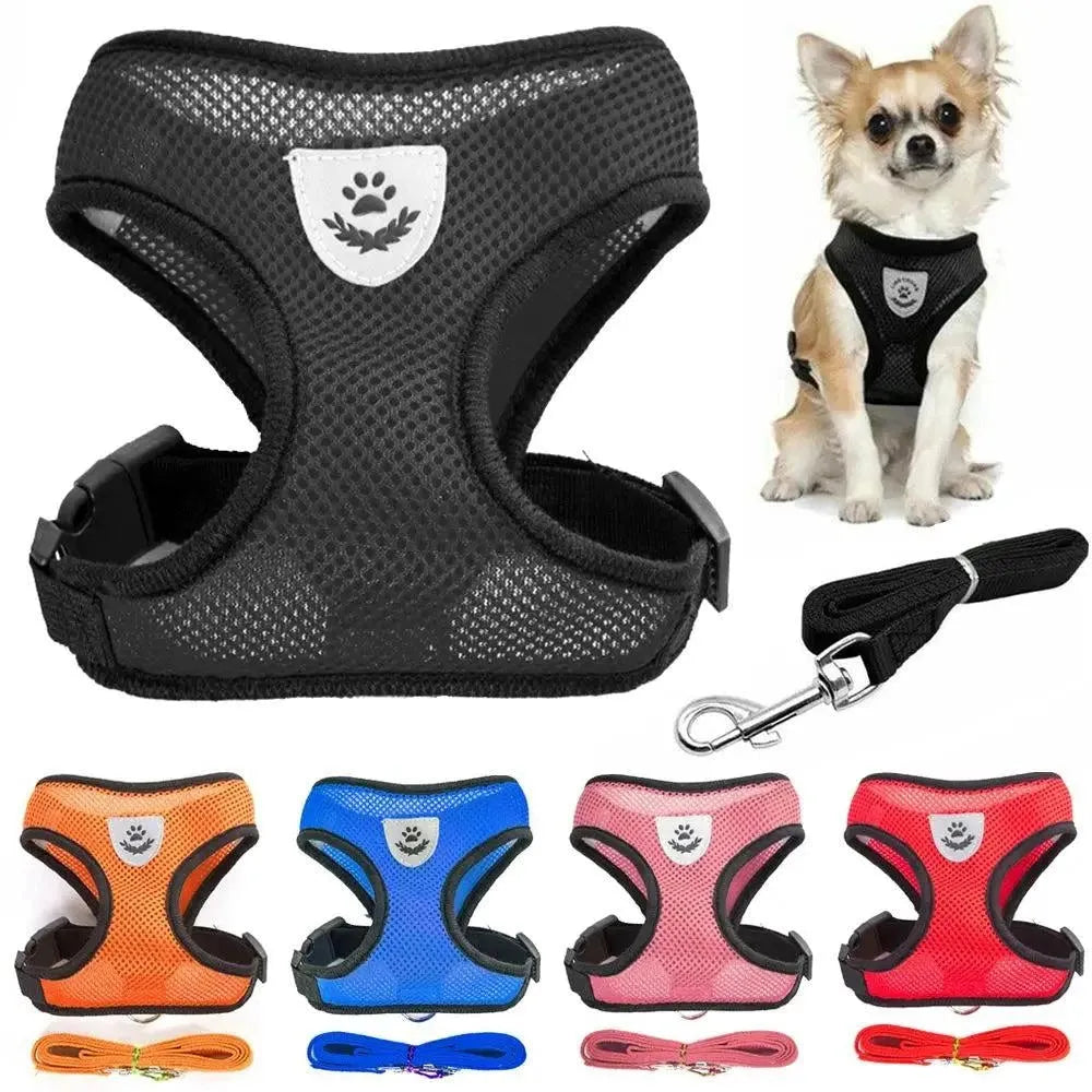 Breathable Mesh Fabric Dog Leash Soft Comfortable Pet Harness Puppy Cat Vest Collar Pet Supplies For Chihuahua Pug Bulldog - petguardiansupplies