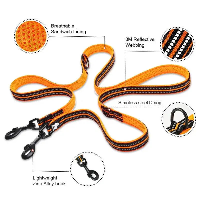 Truelove 7 In 1 Multi-Function Adjustable Dog Lead Hand Free Pet Training Leash Reflective Multi-Purpose Dog Leash Walk 2 Dogs - petguardiansupplies