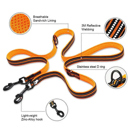 Truelove 7 In 1 Multi-Function Adjustable Dog Lead Hand Free Pet Training Leash Reflective Multi-Purpose Dog Leash Walk 2 Dogs - petguardiansupplies