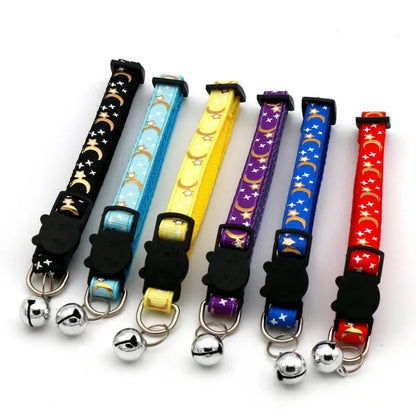 Cat Collar With Bell Cartoon Star Moon Dog Puppy Cat Kitten Collar Adjustable Safety Bell Ring Necklace Cat Jewelry - petguardiansupplies