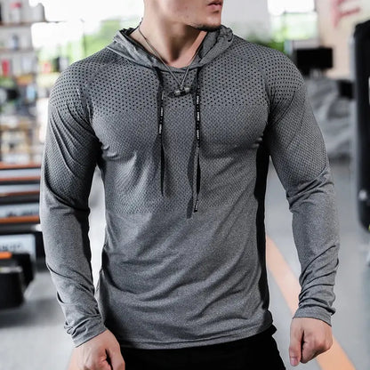 Mens Fitness Tracksuit Running Sport Hoodie Gym Joggers Hooded Outdoor Workout Shirts Tops Clothing Muscle Training Sweatshirt - petguardiansupplies