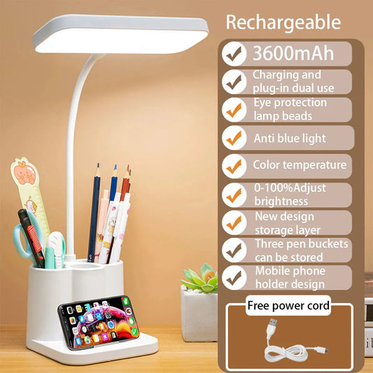 USB Rechargeable Table Lamp Learning Dormitory Bedroom Bedside LED Night Light Eye Protection 3 Levels Dimmable Touch Desk Lamp - petguardiansupplies