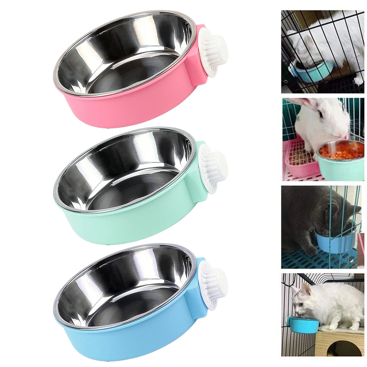 Pet Dog Puppy Stainless Steel Hanging Food Water Bowl Feeder For Cage Crate - petguardiansupplies