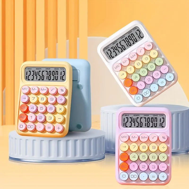 1pc Keyboard Calculator Office 12-digit Mechanical Calculator Cute Candy Color Calculator Desktop Stationery - petguardiansupplies