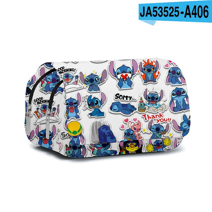 BANDAI Stitch Fully Printed Flap Pen Bag Stationery Box Cartoon Large Capacity Pencil Case Cute Anime Bags Student School Bag - petguardiansupplies