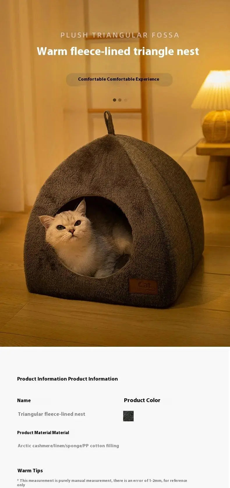 New Triangle Cat Nest Closed Cat House Pet Nest Warm and Thickened Deep Sleep Dog Nest Pet Supplies Closed Cat bed cat tents - petguardiansupplies