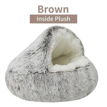 Soft Plush Pet Bed with Cover Round Cat Bed Pet Mattress Warm Cat Dog 2 in 1 Sleeping Nest Cave for Small Dogs - petguardiansupplies