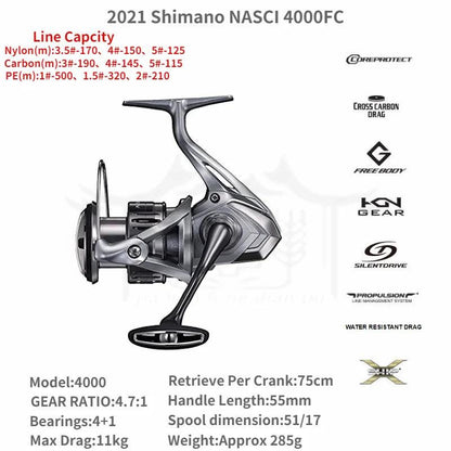 2021 Shimano NASCI FC 500 C2000 2500 2500HG 2500SHG C3000 C3000HG 4000 4000XG C5000XG Spining Fishing Reel Saltwater Fishing - petguardiansupplies