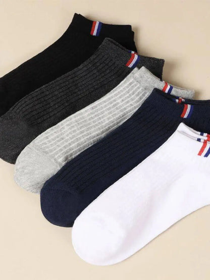 5 Pairs Thin Boat Socks Summer Blending Plain Color Mens Casual Breathable Sweat Absorbing Calibration - petguardiansupplies