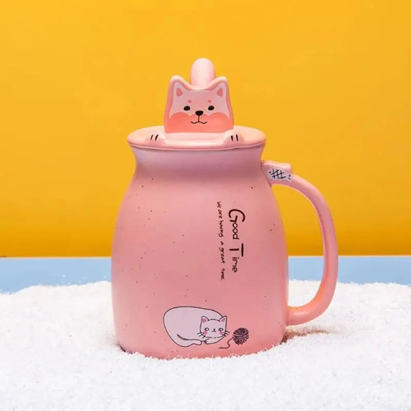 Creative color cat heat-resistant Mug cartoon with lid 450ml cup kitten coffee ceramic mugs children cup office Drinkware gift - petguardiansupplies