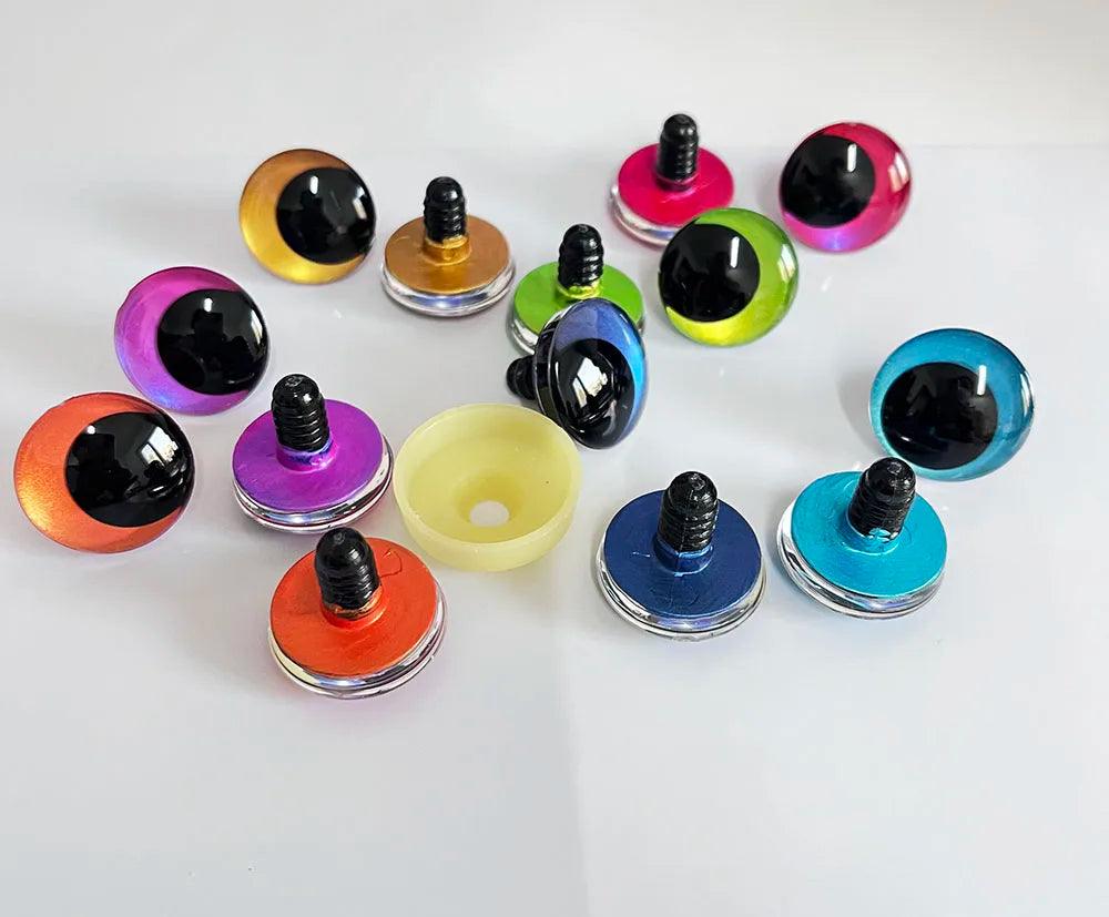 new 12mm 14mm 16mm 18mm 20mm 25mm 30mm 35mm 3D black pupil toy eyes handpaint color with hard washer-size color option - petguardiansupplies