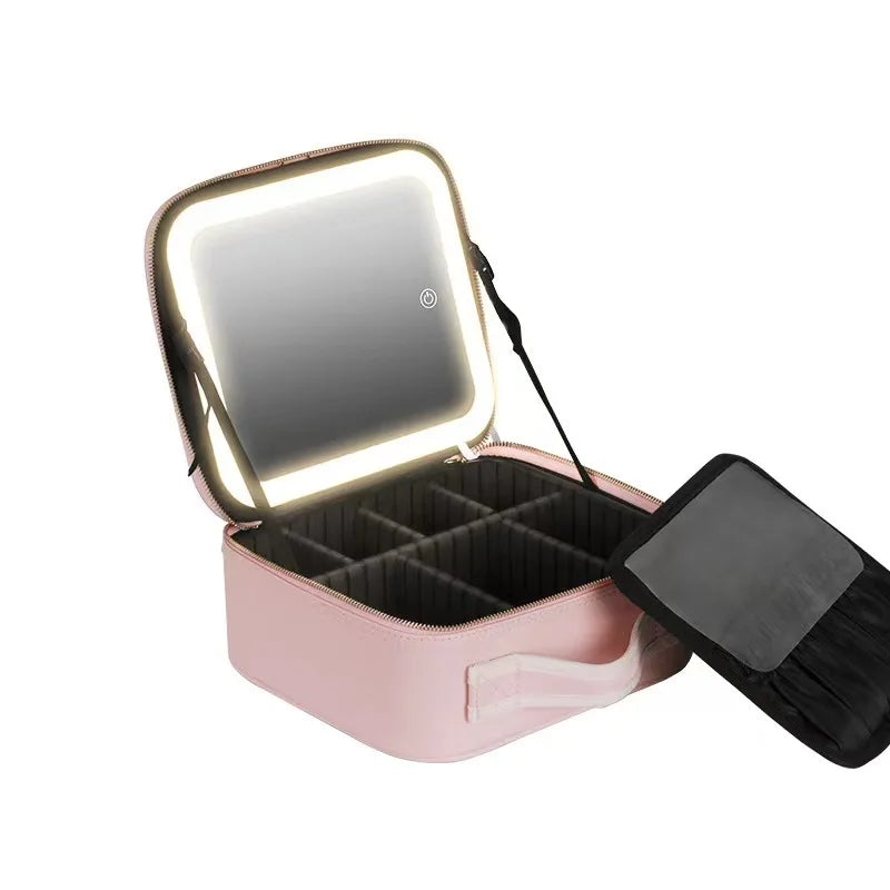 Makeup Bag With LED Mirror Vanity Case Beauty Box Make Up Travel Cosmetic Bag~UK - petguardiansupplies