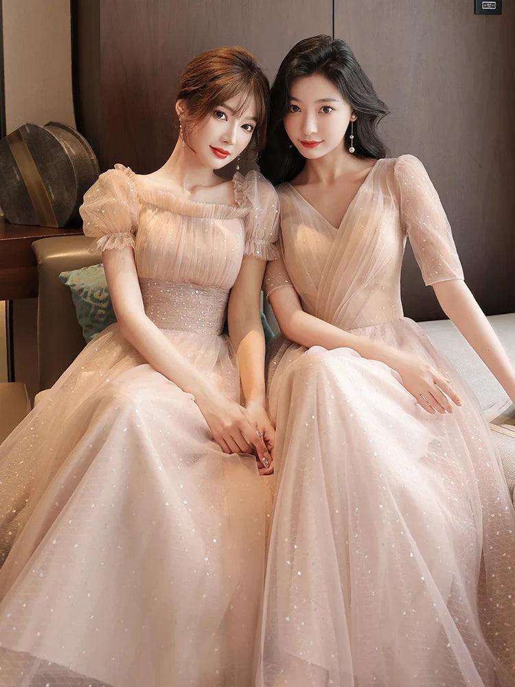 Pink Bridesmaid Dress 2024 New Summer Fairy Slimming High Sense Sisters up Temperament Evening dress Women - petguardiansupplies