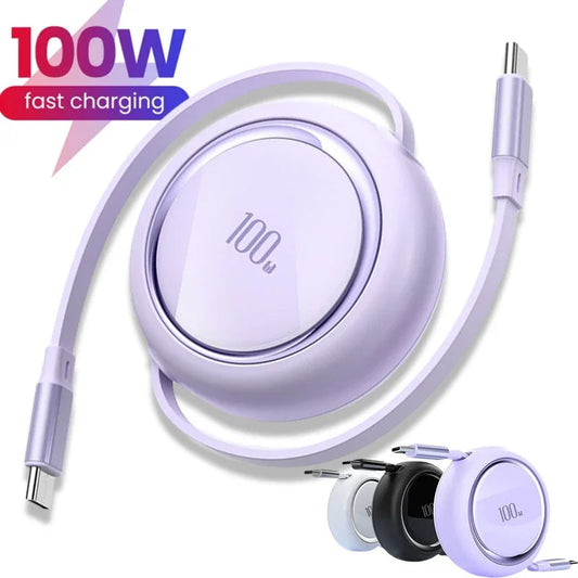 100W Fast Charging Type C Cable Retractable USB C To USBC Data Cord for Variety Cell Phone - petguardiansupplies