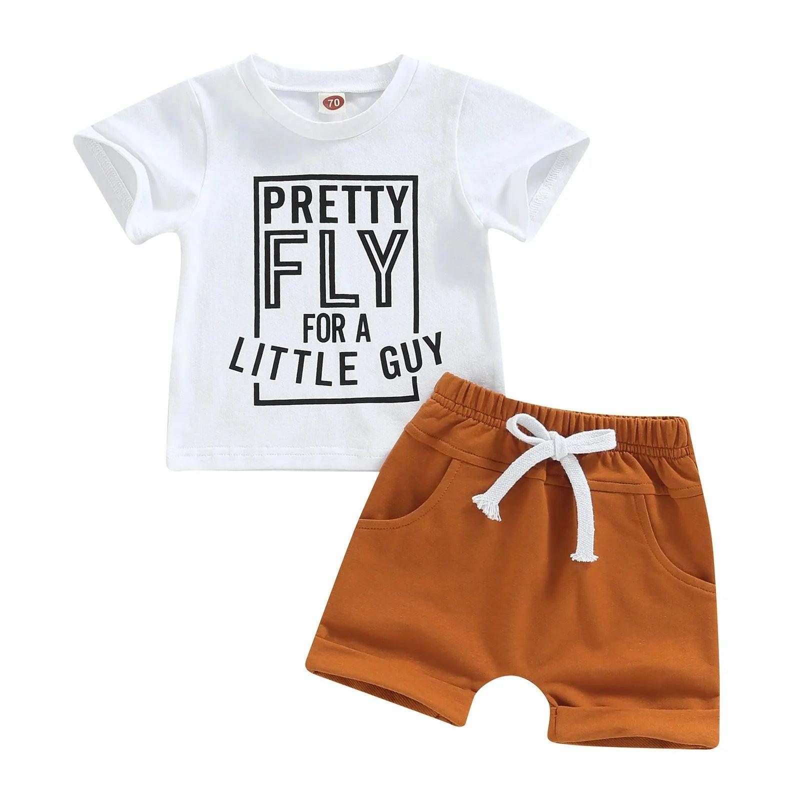 FOCUSNORM 2 Colors Toddler Baby Boys Summer Outfit Sets 0-3Y Short Sleeve Letter Print T-shirt + Solid Drawstring Shorts - petguardiansupplies