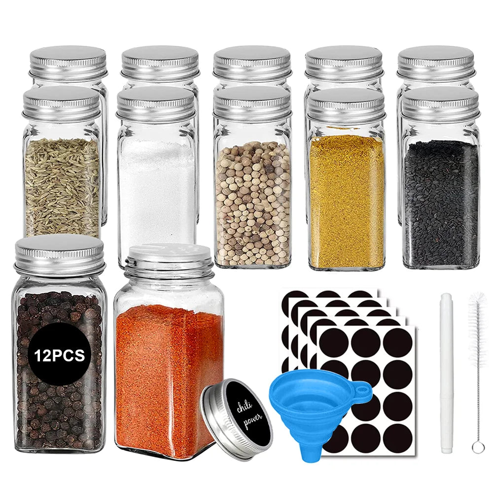 12pc 120ML bottle Glass Spice Bottle Jars Spice Jar Set Transparent Seasoning Storage Bottles Kitchen Salt Bottle - petguardiansupplies