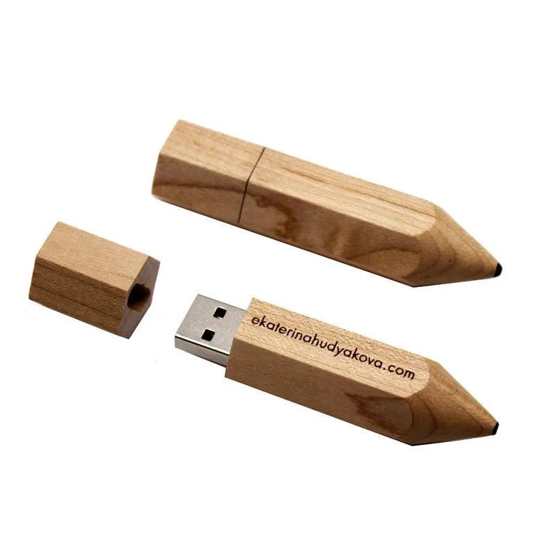 Wooden Pencil USB Flash Drives Free Custom Logo Pen Drive Maple Wood Real Capacity Memory Stick 64GB/32GB/16GB/8G/4G Gift U Disk - petguardiansupplies