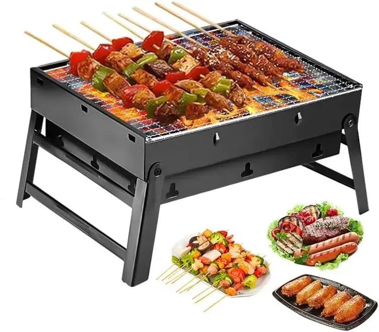 Portable Stainless Steel Folding BBQ Charcoal Grill Small Mini BBQ Tool Kit Outdoor Travel Cooking Camping Picnic Beach - petguardiansupplies