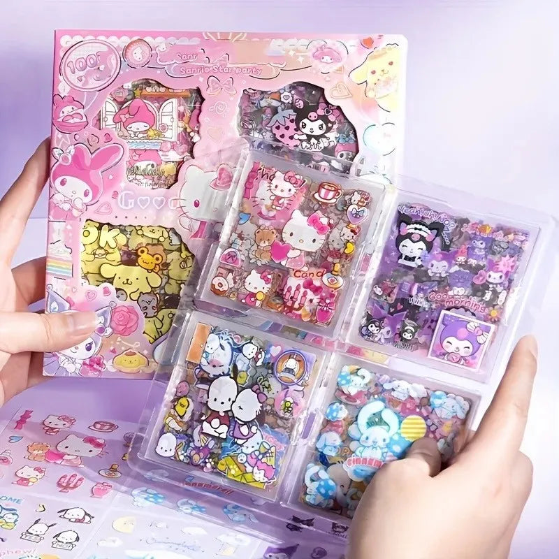 Hello Kitty Sanrio Non-Repeating 100-Piece Sticker Set Cinnamoroll Kuromi Waterproof Stationery Sticker Gift Box Birthday Gift - petguardiansupplies