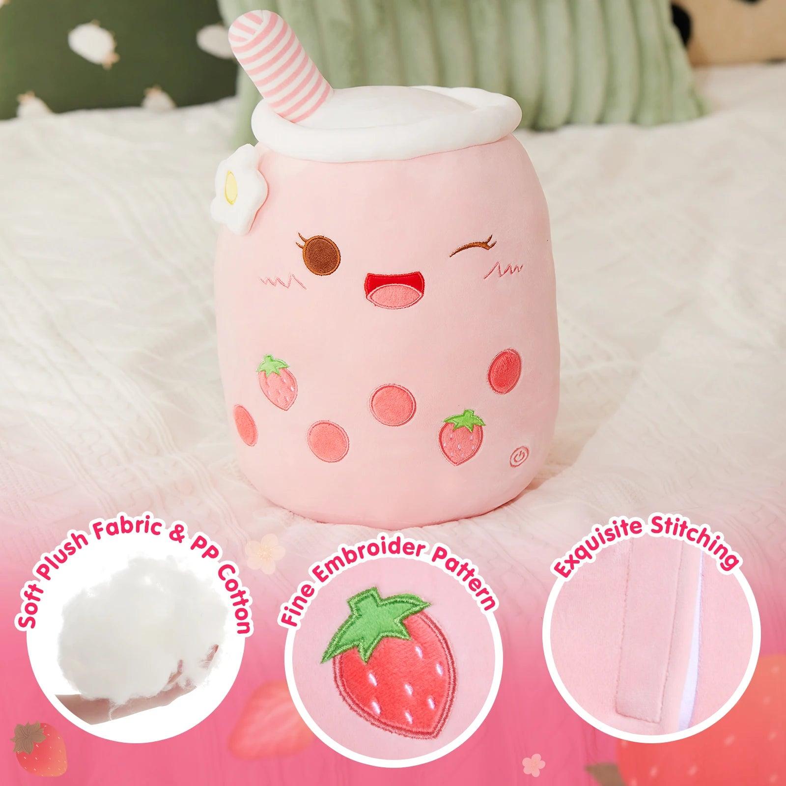 26-38cm LED Light Milk Tea Doll Plush Toy Green Pink Soft Cute Throw Pillows Strawberry Stuffed Animals for Girls Birthday Gift - petguardiansupplies