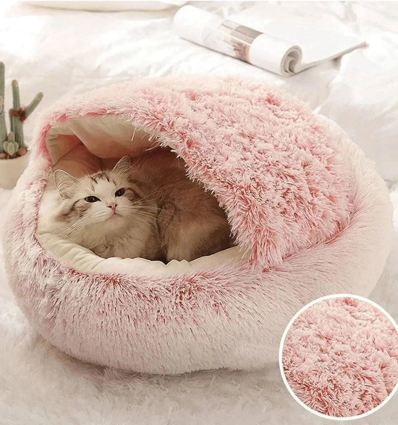 Soft Plush Pet Bed with Cover Round Cat Bed Pet Mattress Warm Cat Dog 2 in 1 Sleeping Nest Cave for Small Dogs - petguardiansupplies