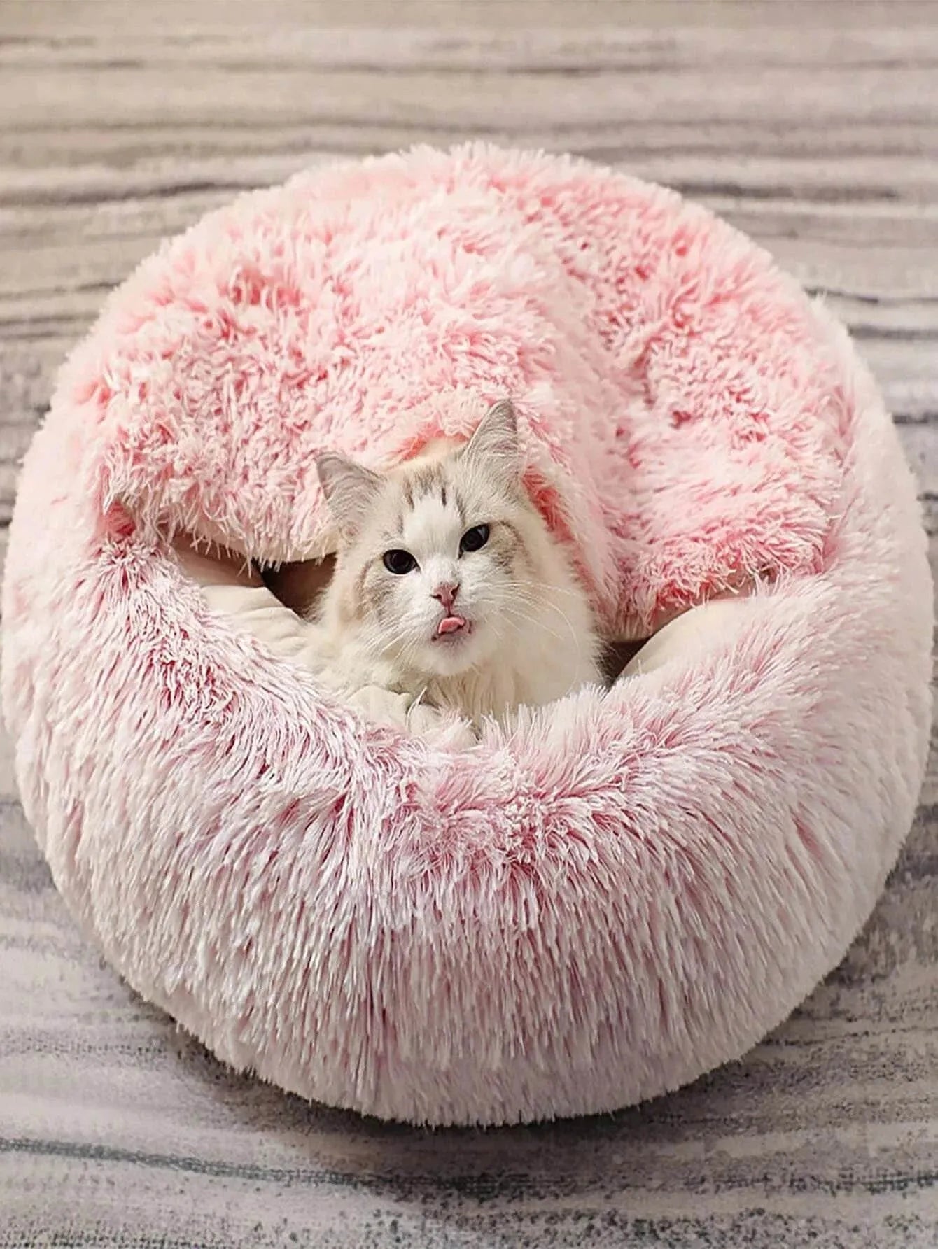 Soft Plush Pet Bed with Cover Round Cat Bed Pet Mattress Warm Cat Dog 2 in 1 Sleeping Nest Cave for Small Dogs - petguardiansupplies