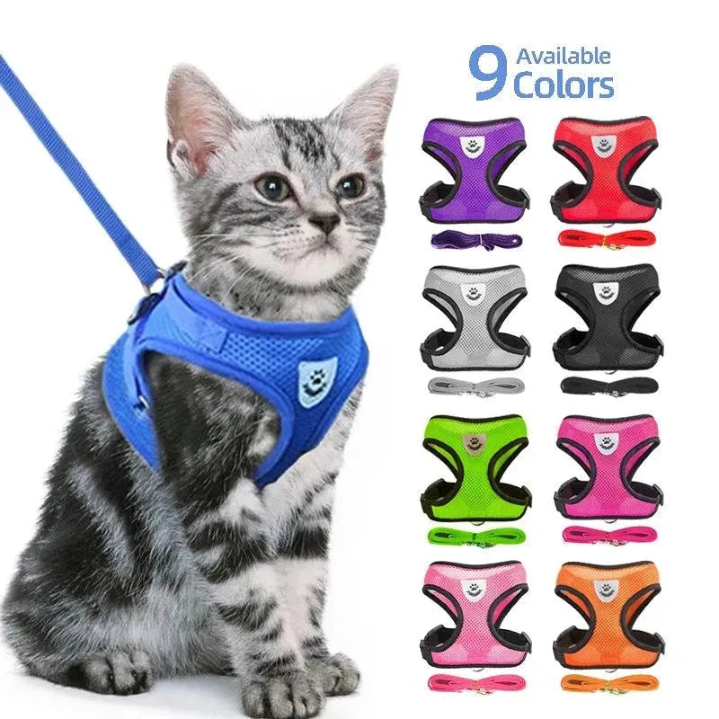 Cat Harness Vest Walking Lead Leash For Puppy Dogs Collar Polyester Adjustable Mesh Dog Harness For Small Medium Pet Accessories - petguardiansupplies