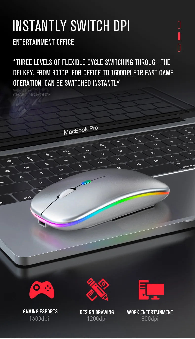 Wireless Mouse Bluetooth compatible 2.4GHz 1600DPI USB Rechargeable RGB Light Portable Mouse For Laptop Computer PC Macbook Game - petguardiansupplies