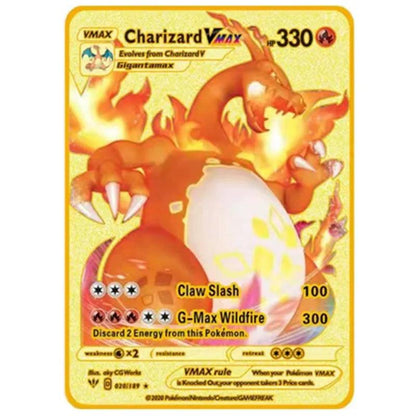 Pokemon English Metal Card Anime Pikachu Charizard Mewtwo Blastoise Vmax Shiny Letters Game Collection Card Kids Toy Gifts - petguardiansupplies