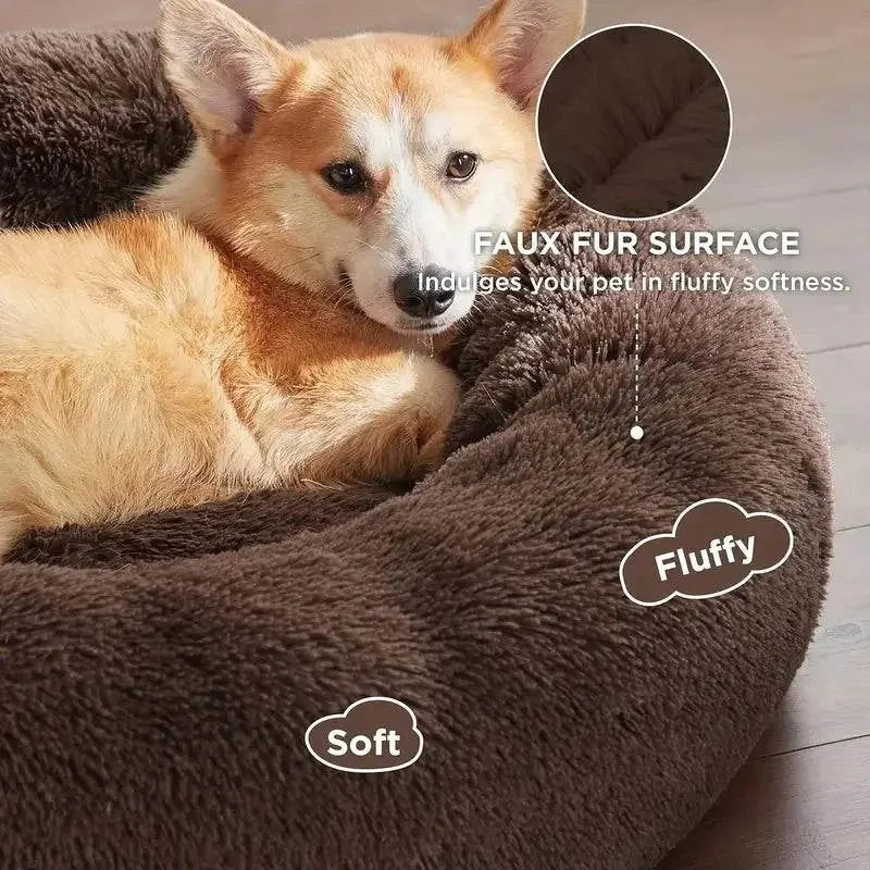 Round Dog Bed Winter Warm Cat Bed Plush Basket for Dog Washable Pet Bed for Small Medium Large Dog Sofa Cat - petguardiansupplies