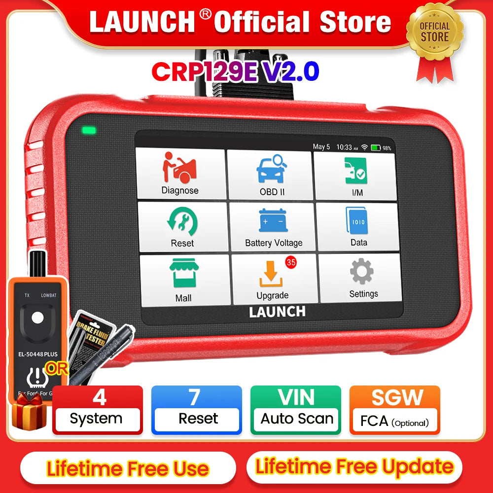 LAUNCH X431 CRP129E / CRP129E V2.0 Car OBD2 Diagnostic Tools ENG ABS SRS AT Oil SAS EPB TPMS DPF Reset Auto Scanner Free Update - petguardiansupplies