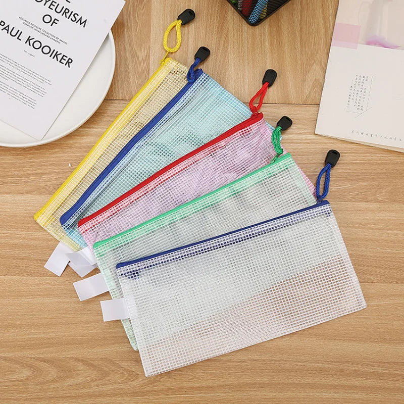 5PCS Stationery Storage Folder File Mesh Zipper Pouch A4 A5 A6 Document Bag Zip File Folders School Office Supplies - petguardiansupplies