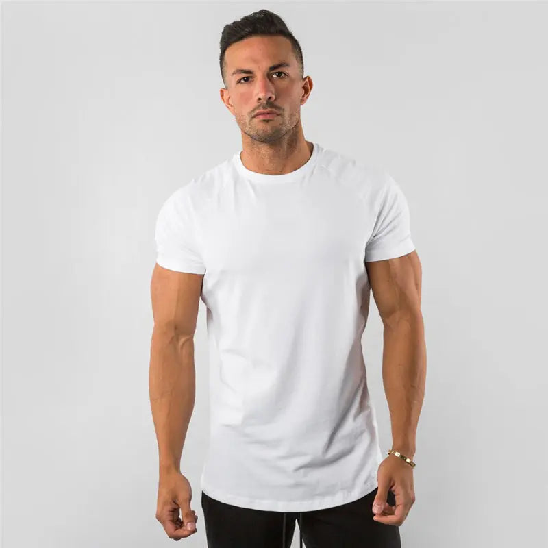 New Fashion Plain Tops Tees Fitness Mens T Shirt Short Sleeve Muscle Joggers Bodybuilding Tshirt Male Gym Clothes Slim Fit Shirt - petguardiansupplies