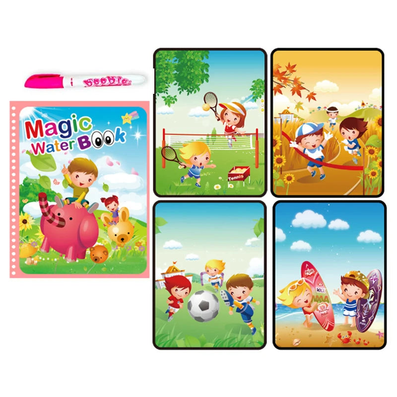 Children Early Education Toys Magical Book with Pen Water Drawing Montessori Toys Gift Reusable Coloring Book Magic Drawing Book - petguardiansupplies