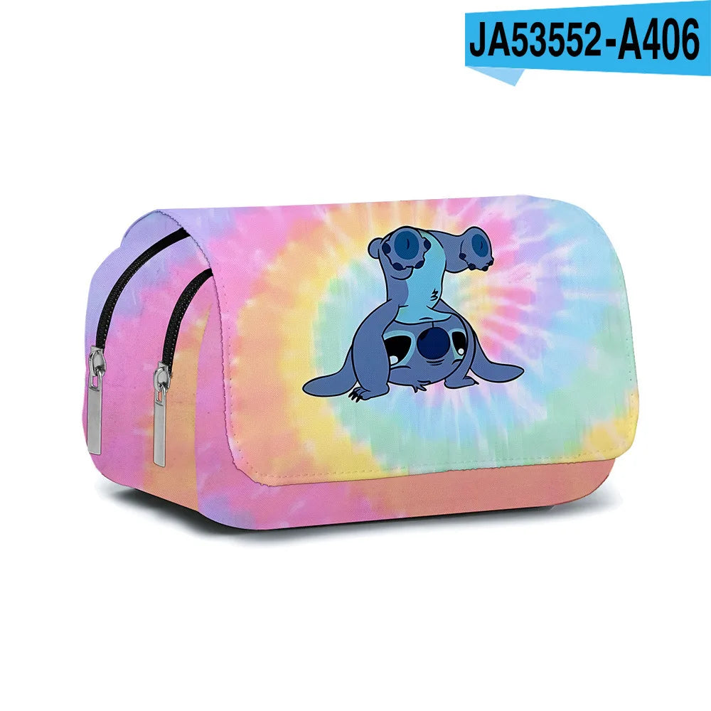 BANDAI Stitch Fully Printed Flap Pen Bag Stationery Box Cartoon Large Capacity Pencil Case Cute Anime Bags Student School Bag - petguardiansupplies