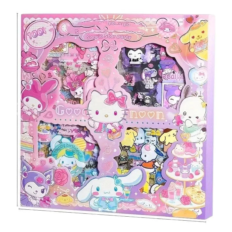 Hello Kitty Sanrio Non-Repeating 100-Piece Sticker Set Cinnamoroll Kuromi Waterproof Stationery Sticker Gift Box Birthday Gift - petguardiansupplies