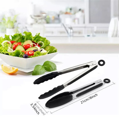 2X Kitchen Tongs Cooking Salad Serving BBQ Non Slip Handle Food Tong Clip Clamp - petguardiansupplies