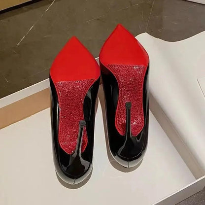 2024 Autumn New French Style Pointed High Heels Women's Thin Heels Sexy Red Sole Black Work Shoes Professional Single Shoes - petguardiansupplies