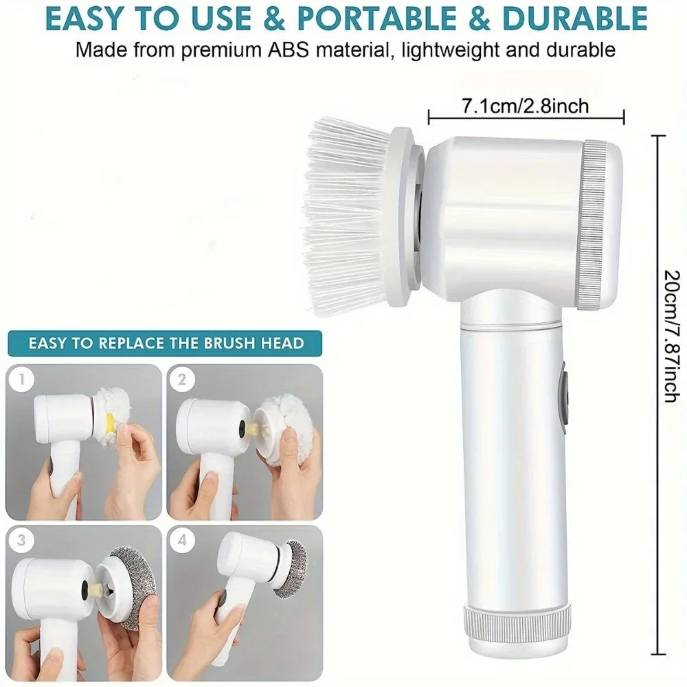 5in1 Brush Electric Spin Scrubber Bathroom Cleaning Brush Power Scrubber With 5 Replaceable Brush Heads Electric Cleaning Brush - petguardiansupplies