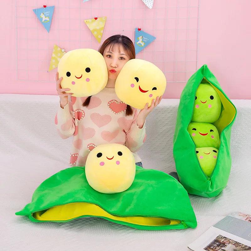 Giant Peas in A Pod Plush Toy Cute Bean Pea Pod Shape Pillow Stuffed Toys Plant Doll Creative Sleeping Pillow Home Decoration - petguardiansupplies