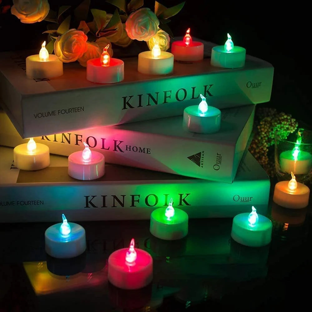 12 X LED Colour Changing Flickering Mood Tea Lights Flameless Battery Operated - petguardiansupplies