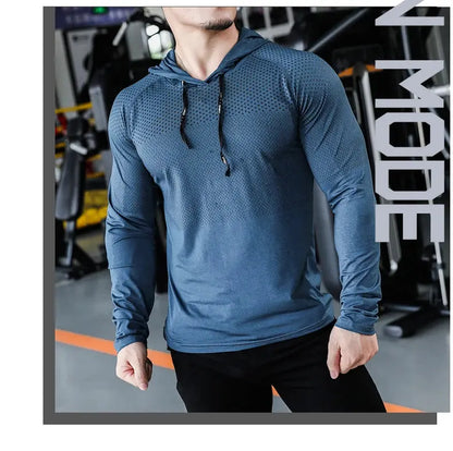 Mens Fitness Tracksuit Running Sport Hoodie Gym Joggers Hooded Outdoor Workout Shirts Tops Clothing Muscle Training Sweatshirt - petguardiansupplies