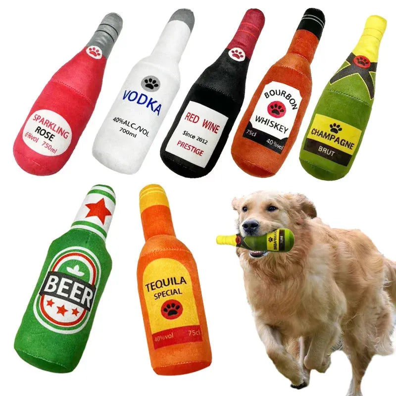 Funny Plush Dog Toys Beer Bottle Shaped Small Large Dogs Squeak Sound Clean Teeth Chew Toy Pets Interactive Playing Supplies - petguardiansupplies