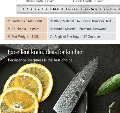 XINZUO 5'' Inch Utility Knives Japanese Damascus Steel Kitchen Knife Rosewood Handle Top Selling Small Knife Fruit Cook Knives - petguardiansupplies